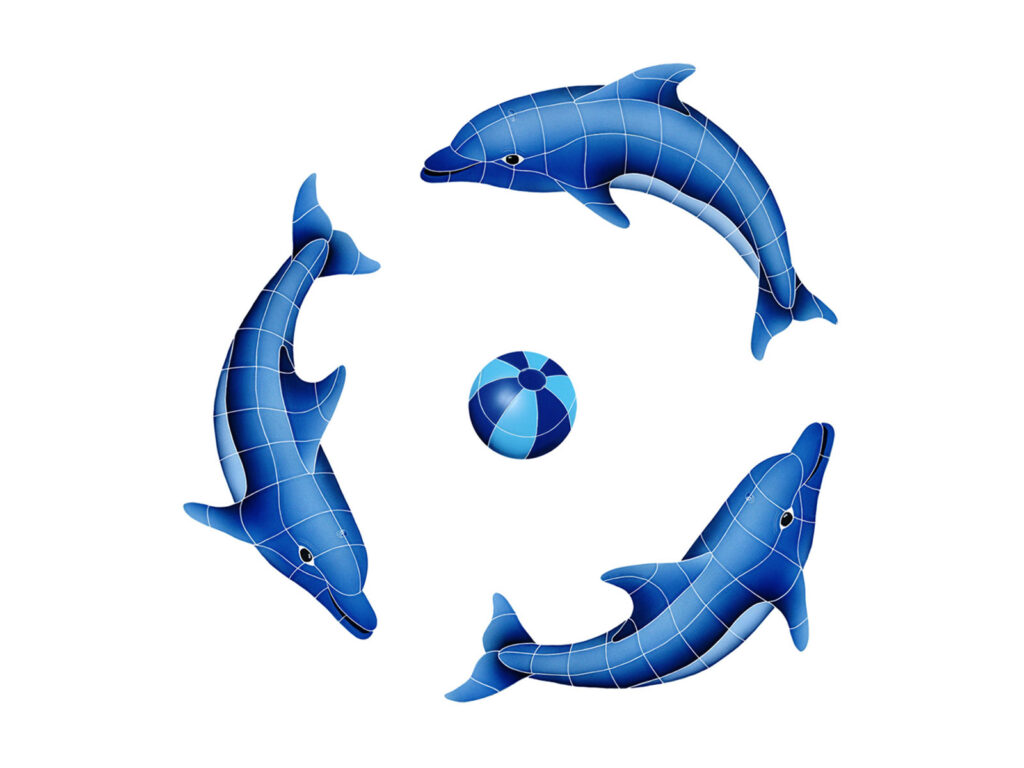 Dolphin Group Mosaics (Size: 29"x22", Color: Blue)