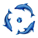 Dolphin Group Mosaics (Size: 29"x22", Color: Blue)